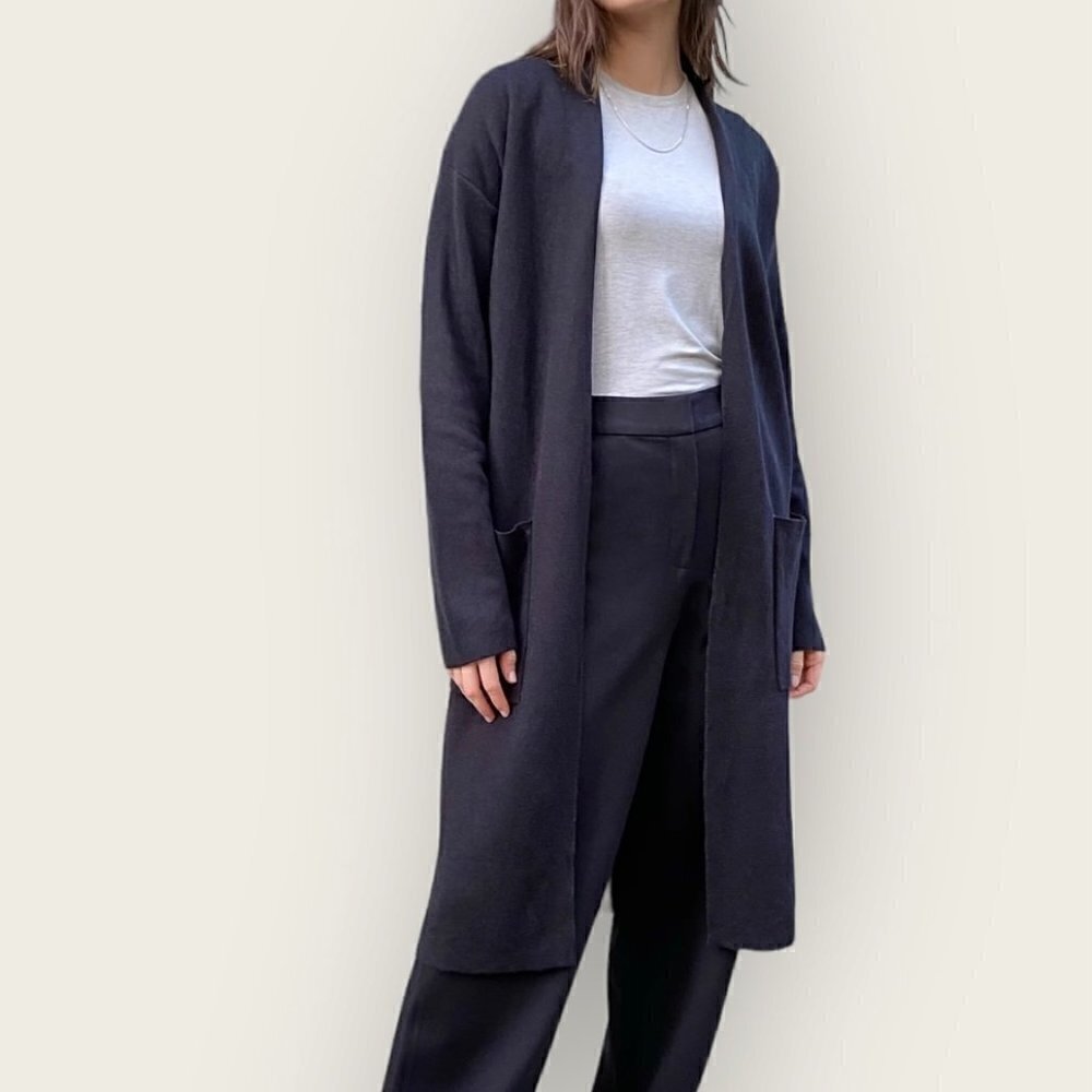 Aritzia Babaton Lance Wool Linen Blend Duster Cardigan Navy